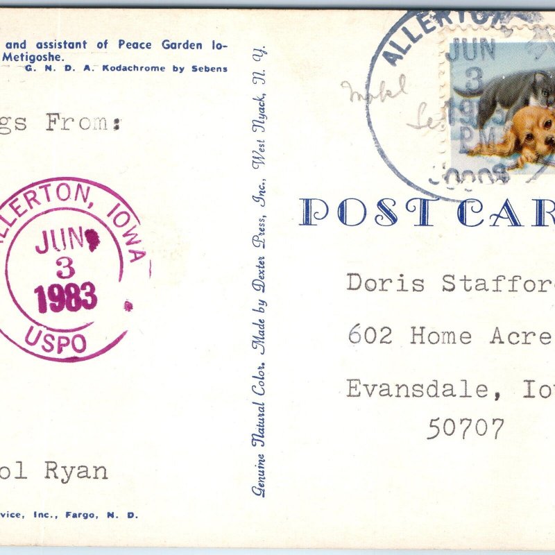 1984 Allerton, IA Purple USPO Post Office Cancel Postcard Postal History A266