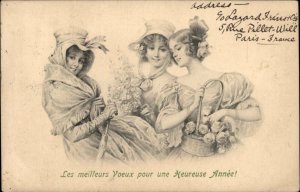 MM Vienne French Birthday Beautiful Women Vintage Fashion c1910 Postcard