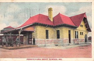 Elwood Indiana Depot Train Station Vintage Postcard AA17629