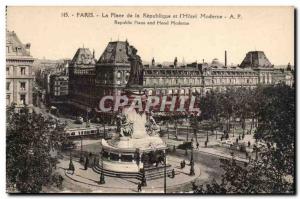 Paris Old Postcard Place de la Republique and modern Hotel