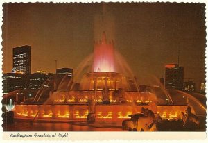 Buckingham Memorial Fountain At Night, Chicago, Illinois, Chrome Postcard #1