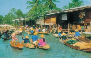 Thailand Amphoe Damnoen Saduak Floating Market Rajburi Vintage Postcard 07.36