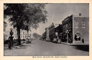 Bennettsville South Carolina Main street Shops and Drug Store Vintage PC U1210