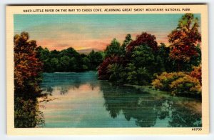 Little River Cades Cove North Carolina Linen Postcard Unused Smokey Mountains