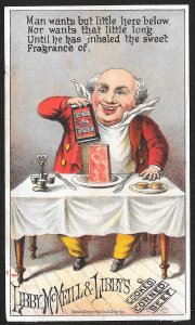 VICTORIAN TRADE CARD Libby McNeill & Libby Corned Beef Fat Man Sitting At Table