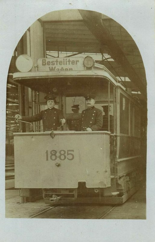 germany, Tram, Street Car, Strassenbahn Nr. 1885, Uniform (1910s) RPPC Postcard