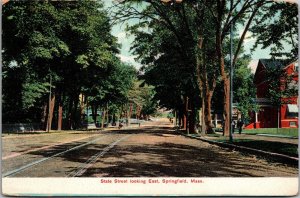 Vtg Springfield Massachusetts MA State Street View Looking East 1910s Postcard