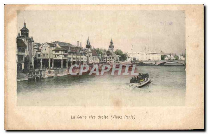 Old Postcard The Seine right bank Paris