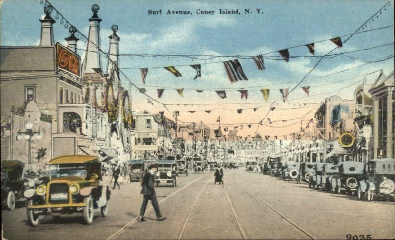 Coney Island NY Surf Ave Cars c1910 Postcard