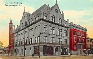 WILLIAMSPORT PA~MASONIC TEMPLE-STOREFRONTS~1916 POSTMARK POSTCARD