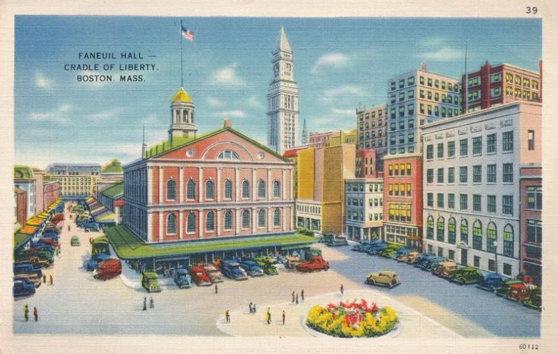 Faneuil Hall - Cradle of Liberty - Boston MA, Massachusetts - pm 1939 - Linen