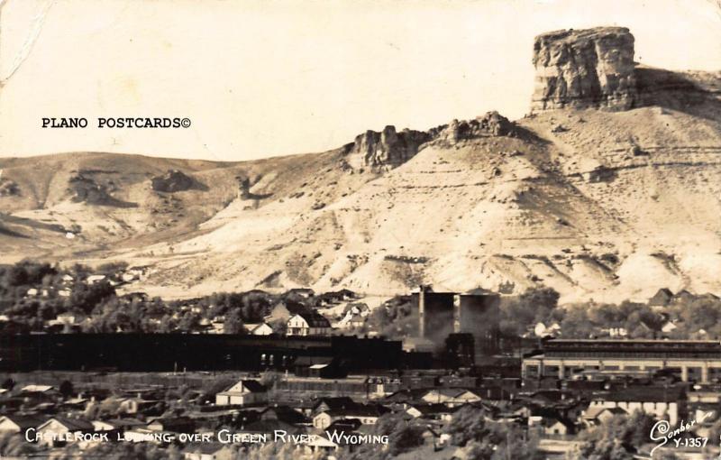 GREEN RIVER, WYOMING CASTLE ROCK OVERLOOKING GREEN RIVER RPPC REAL PHOTO P.C.