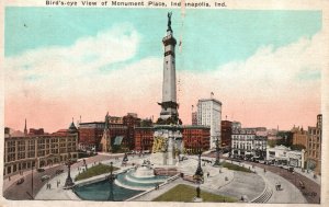 Vintage Postcard 1920's Bird's Eye View of Monument Place Indianapolis IN