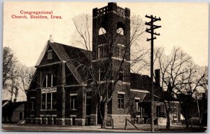 1914 Congregational Church Sheldon Iowa IA Religious Building Posted Postcard