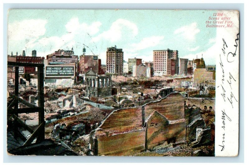 c1905 Scene After The Great Fire Baltimore Maryland MD Antique Postcard