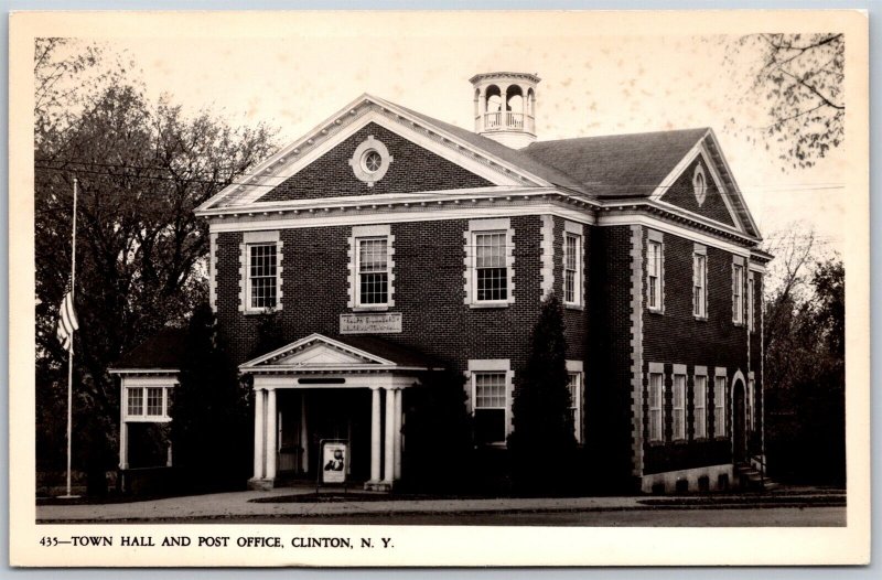 Vtg Clinton New York NY Town Hall & Post Office View RPPC Real Photo Postcard