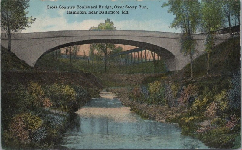 Postcard Cross Country Boulevard Bridge Stony Run Hamilton Near Baltimore MD