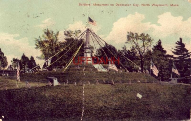 SOLDIERS' MONUMENT ON DECORATION DAY, NORTH WEYMOUTH, MA. 1908