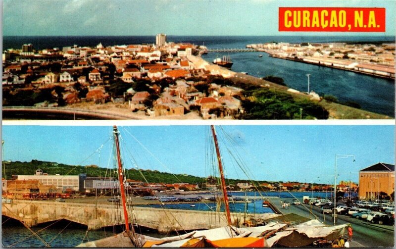 Curacao Netherlands Antilles Postcard 40c Stamp WOB Note VTG  Vintage Dual View 