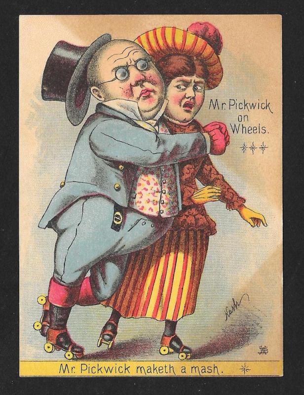 VICTORIAN TRADE CARD 'Mr Pickwick Maketh a Mash' Skating