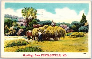 1951 Greetings From Portageville Missouri MO Harvesting Hay Posted Postcard