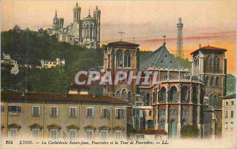 Postcard Old Lyon La Cathedrale Saint John Fourviere and the Tower of Fourviere