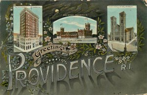 Vintage Postcard Large Letter Multiview Greetings From Providence RI Armory