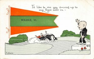 Wilder Vermont 1924 Postcard Pennant Man Waves At Passing Car Driving