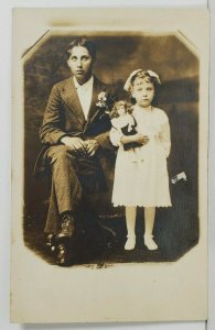 Rppc Most Adorable Children Lovely Girl & Antique Dolly RPPC c1910 Postcard P5