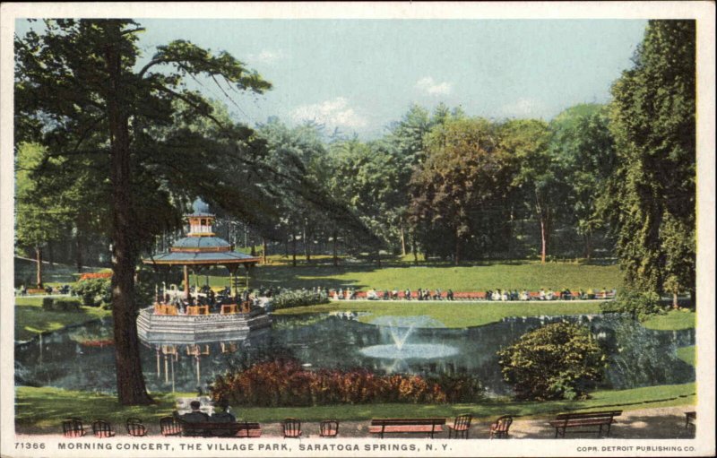Saratoga Springs New York NY Village Park Concert Detroit Pub Vintage Postcard