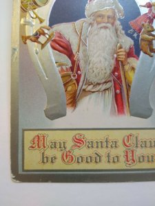 Santa Claus Old World Christmas Postcard Embossed Silver Horse Shoe 1911 Vintage 