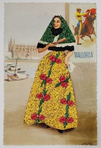 Mallorca Beautiful Spanish Woman Silk Embroidered Dress Postcard E27
