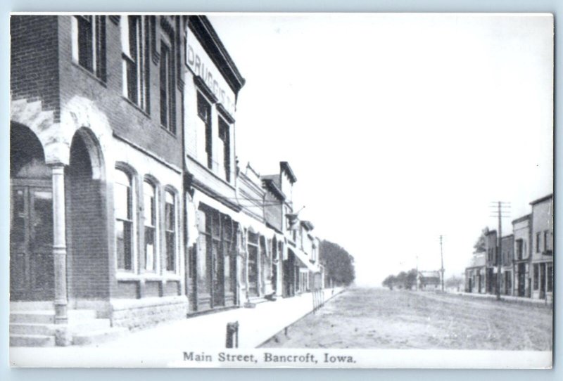 Bancroft Iowa IA Postcard Main Street Business Section Scene c1940's Vintage