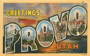 Utah Provo large letters multi View Desert Teich linen Postcard 22-4834