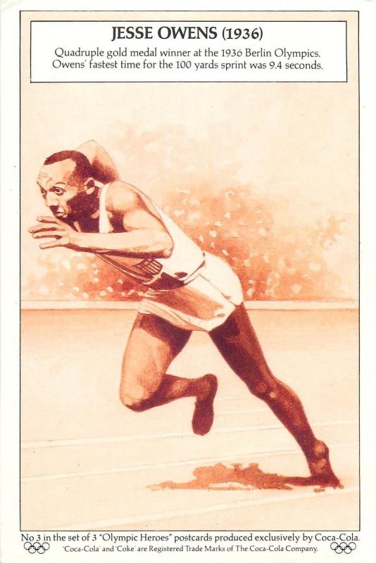 JESSE OWENS Olympic Hero sportsman postcard produced exclusively by Coca-Cola