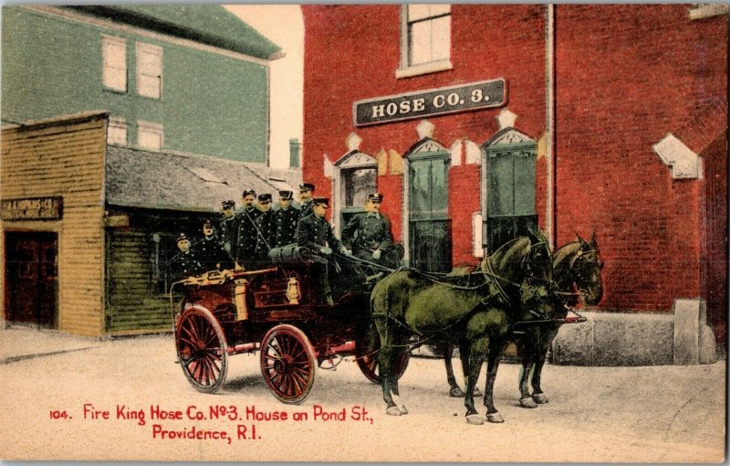 Fire King Hose Co. No. 3 House on Pond St, Providence RI Vintage Postcard D71