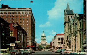 Vtg Springfield Illinois IL Capitol Avenue Street View Old Cars 1950s Postcard