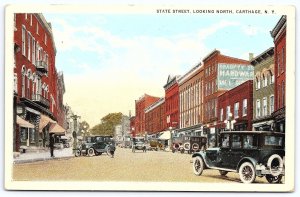 1928 State St. Looking North Carthage New York Shopping District Posted Postcard