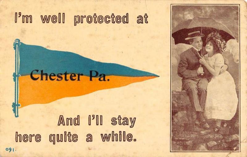 Chester Pennsylvania Romance Couple Umbrella Antique Postcard K79813