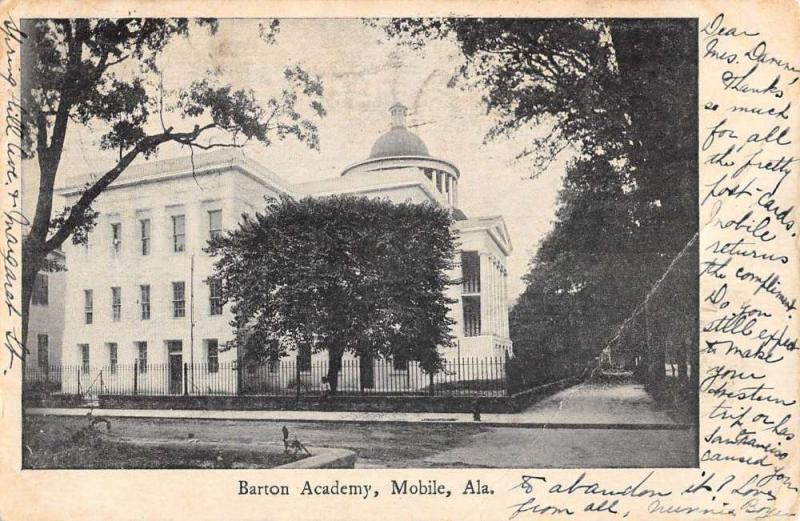 Mobile Alabama Barton Academy Street View Antique Postcard K69736