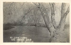 RPPC Postcard Fort Lyon Canal Las Animas CO Bent County Cooks New Drug Store