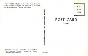 1907 Ford Model K Touring Car Grosse Pointe Farms, Michigan, USA Postcard