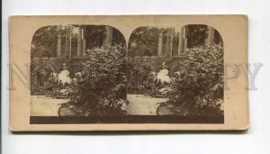 3103147 Girl on HORSE Toy in Garden Vintage STEREO Real PHOTO