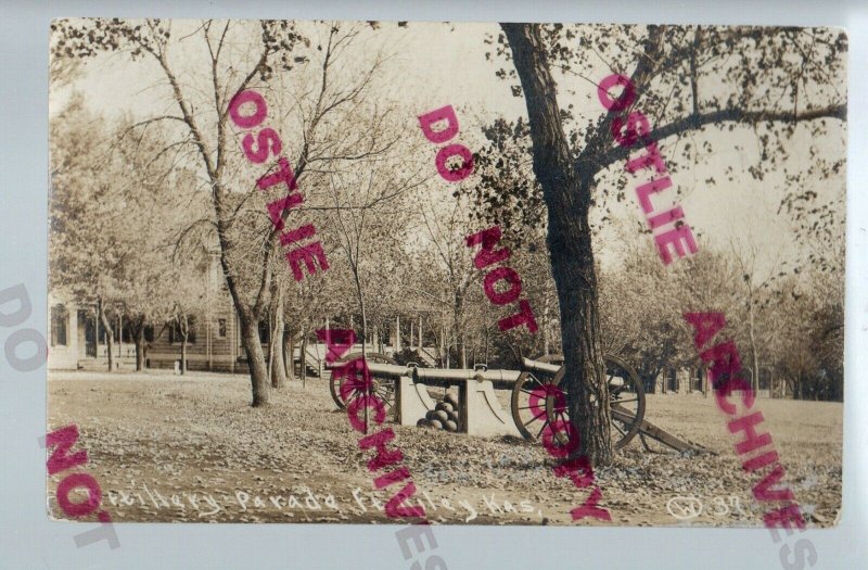 Fort Riley KANSAS RPPC c1910 ARTILLERY Cannons PARADE GROUND nr Manhattan KS