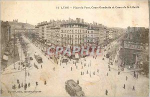 Postcard Old Lyon Place Gambetta bridge courses and courses of Liberty Tramway