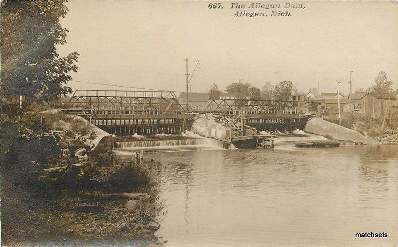 C-1910 ALLEGAN MICHIGAN Dam RPPC Real Photo postcard 4993