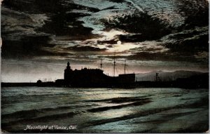 Vtg 1910 The Pier at Venice by Moonlight Night View California CA Postcard