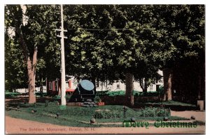 Antique The Soldiers Monument, Stamped Merry Christmas, Bristol, NH Postcard