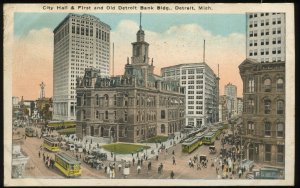 City Hall & First and Old Detroit Bank Bldg., Detroit, MI. 1924 Miller Art Co.