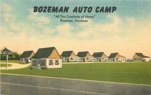 Montana Bozeman Automobile Camp 1940s MWM roadside Postcard 22-6895